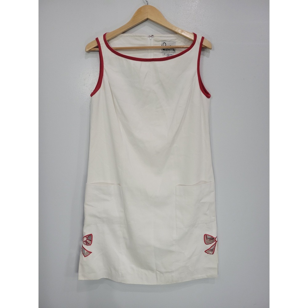Lilly Pulitzer White Tag Cotton Pique Shift Dress Red Trim Bow Cutouts Womens 12 - Picture 2 of 10
